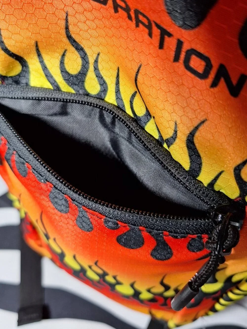 Vibedration Hydration Backpack w/o bladder, Flames pattern, Used